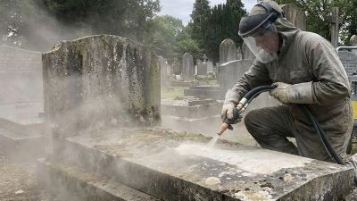 Comment décaper des dalles funéraires avec une aérogommeuse ?