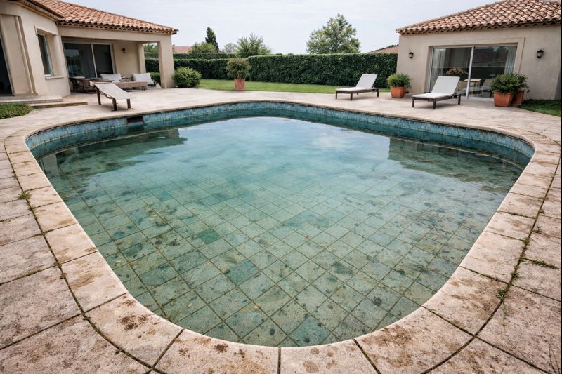 Piscine sale et encrassée