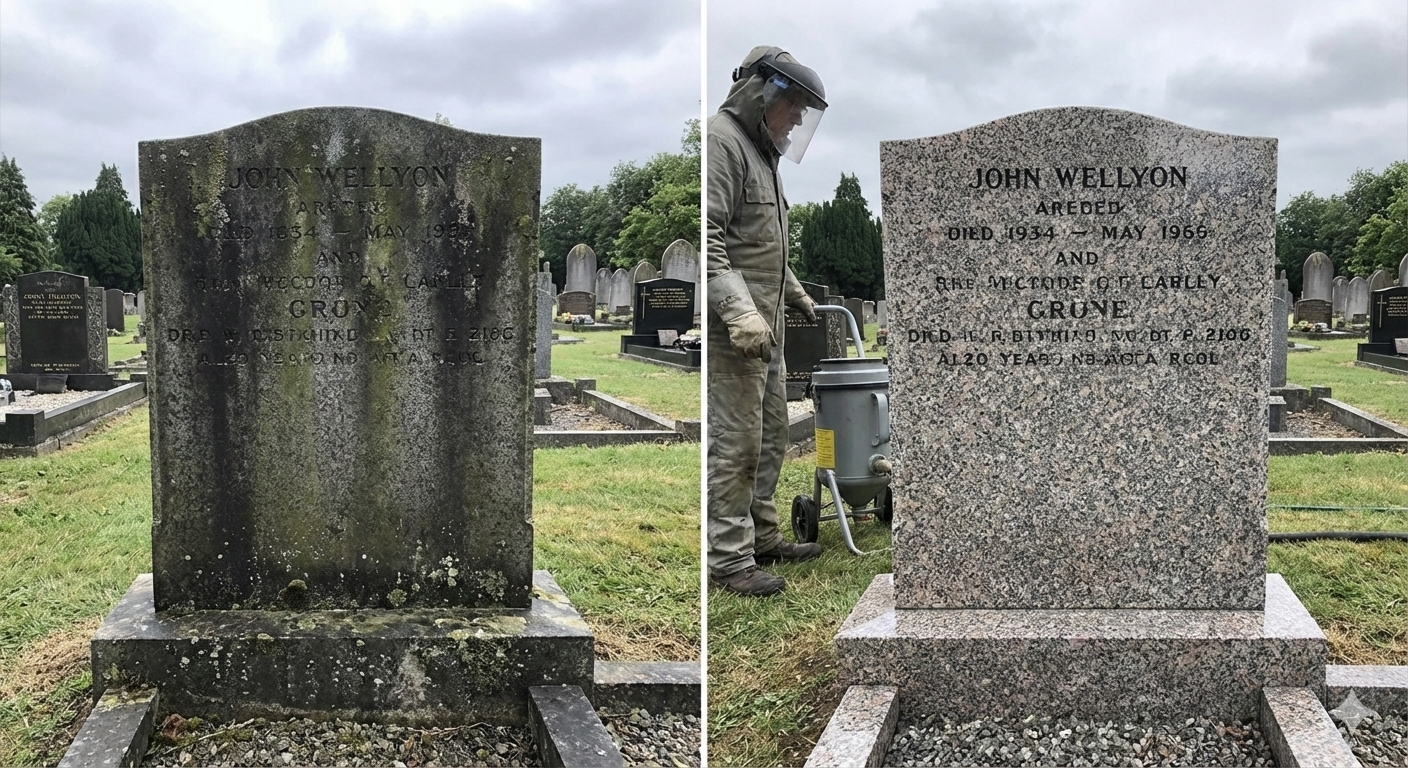 tombe en granit avant et après nettoyage