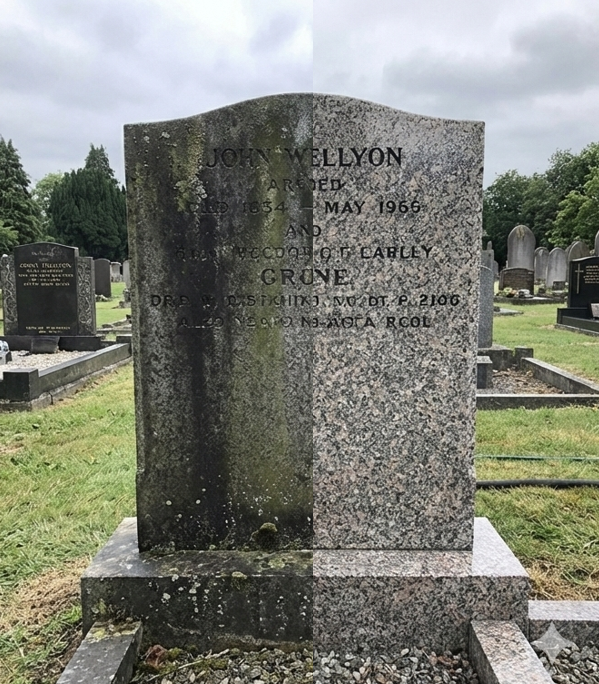 Pierre tombale avant et après décapage